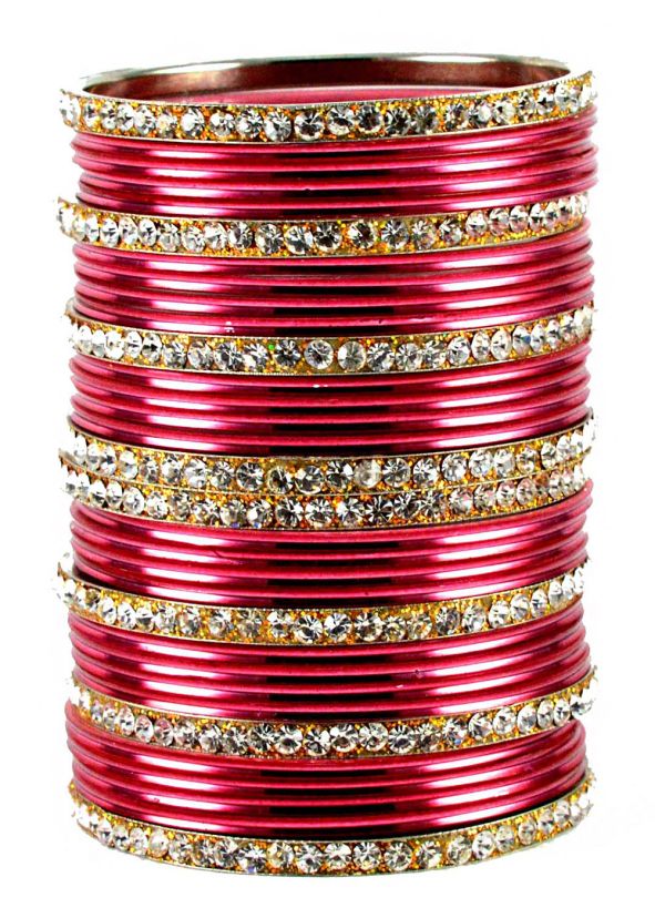 Pink and Golden Stone Studded Bangle Set