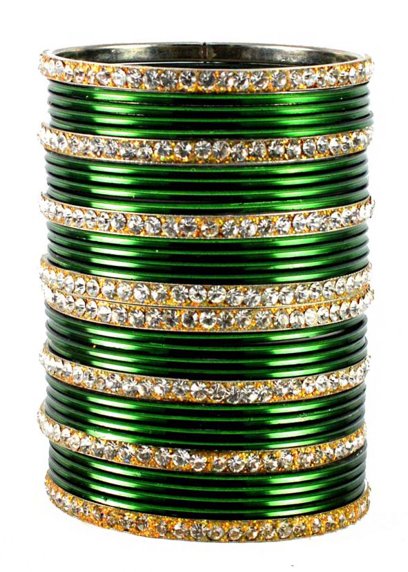 Shop Stone Studded Green And Golden Indian Style Bangles Online