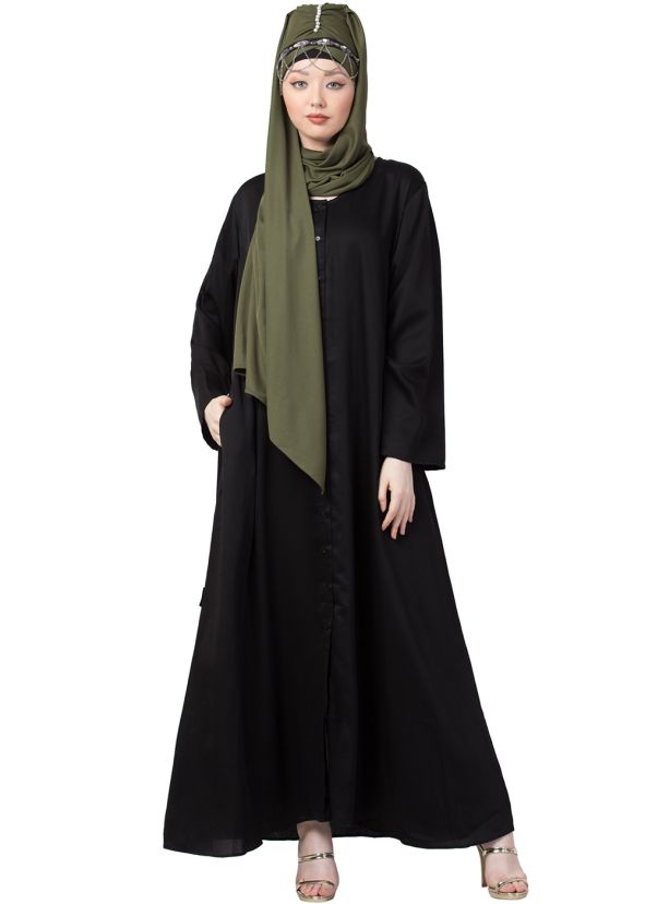 Readymade Black Front Open Black Abaya