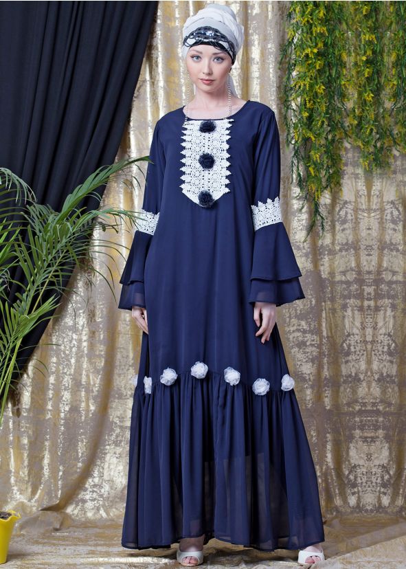 Readymade Layered Bell Sleeved Blue Abaya