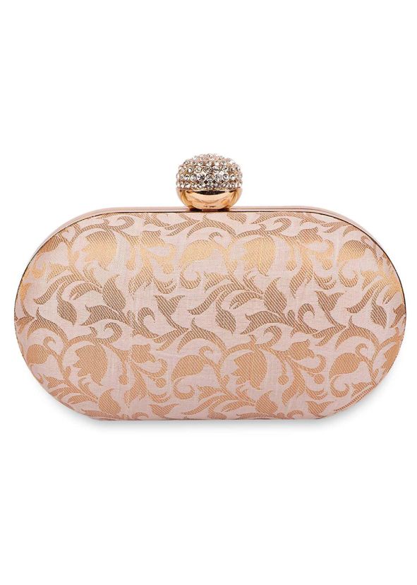 Peach Woven Brocade Clutch