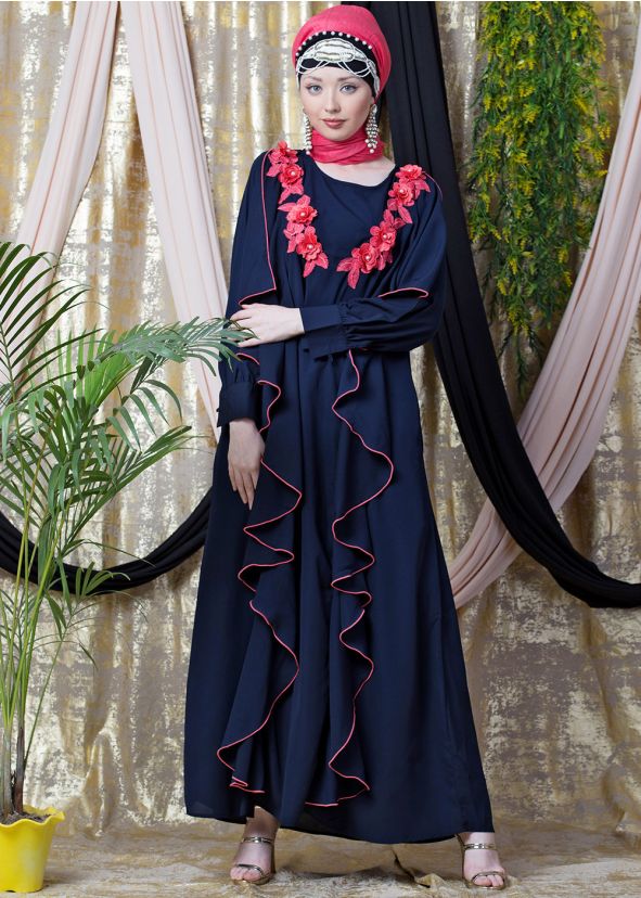 Readymade Blue Frilled Style Crape Abaya 