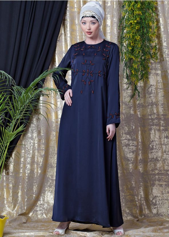 Readymade Hand Embroidered Abaya In Blue