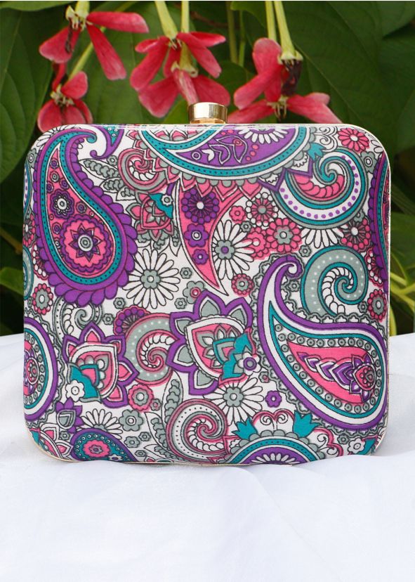 Multicolor Printed Square Box Clutch