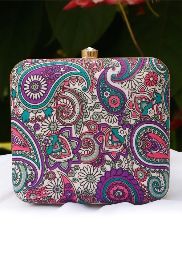 Multicolor Printed Square Box Clutch