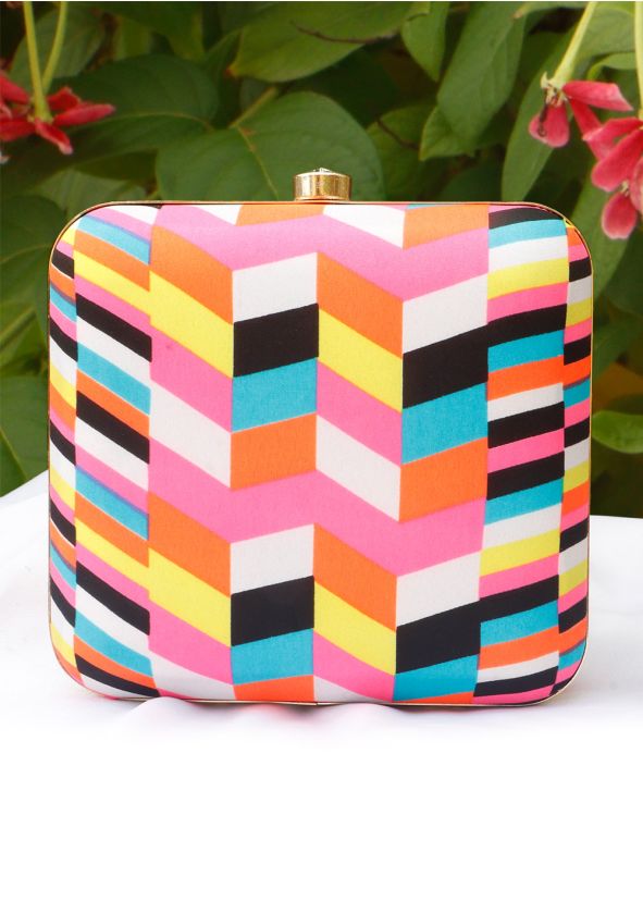 Geometric Printed Multicolor Square Clutch