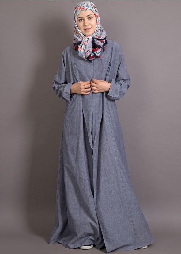 Grey Cotton Readymade Wrap Around Abaya