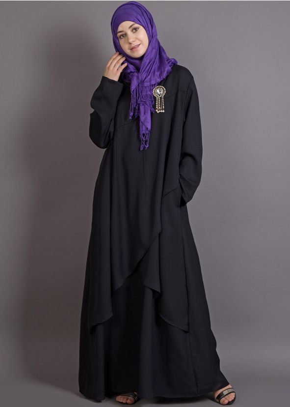 Black Overlapped Asymmetric Readymade Abaya