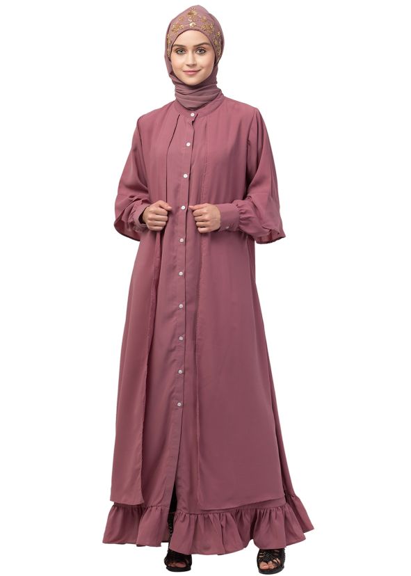 Pink Buttoned Front Readymade Abaya