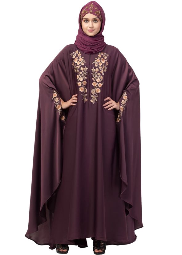 Purple Readymade Thread Embroidered Kaftan