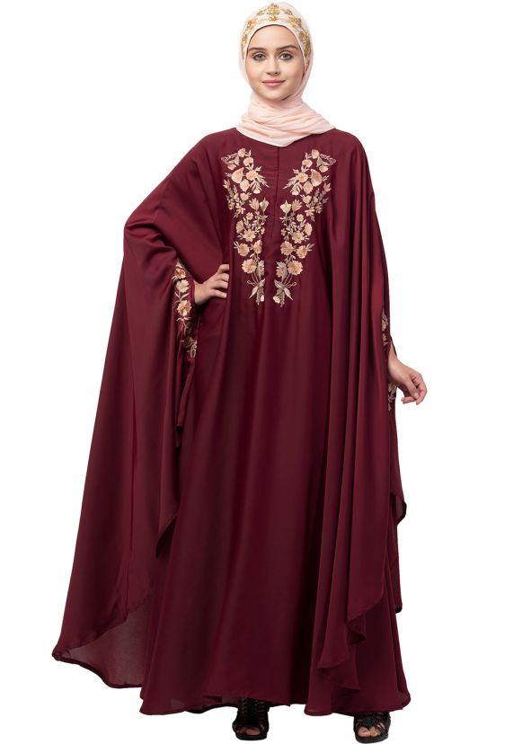 Maroon Readymade Thread Embroidered Kaftan