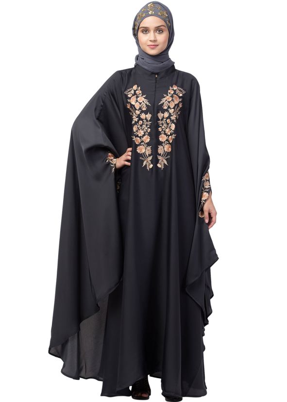 Dark Grey Readymade Thread Embroidered Kaftan