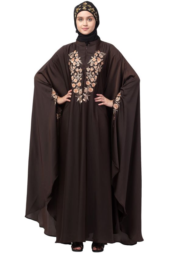 Readymade Brown Thread Embroidered Kaftan