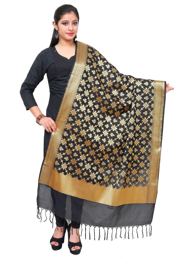 Black Woven Art Silk Dupatta