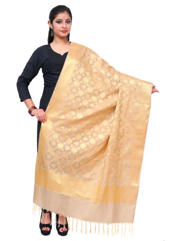 Beige Woven Art Silk Dupatta