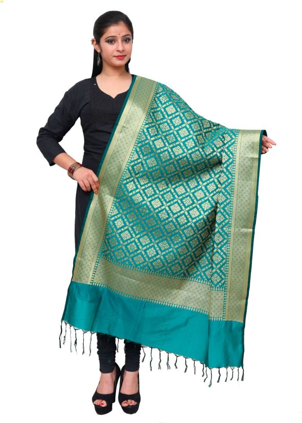 Green Woven Art Silk Dupatta