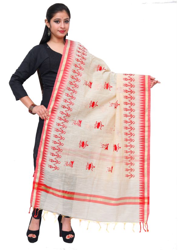 Off White Chanderi Embroidered Dupatta