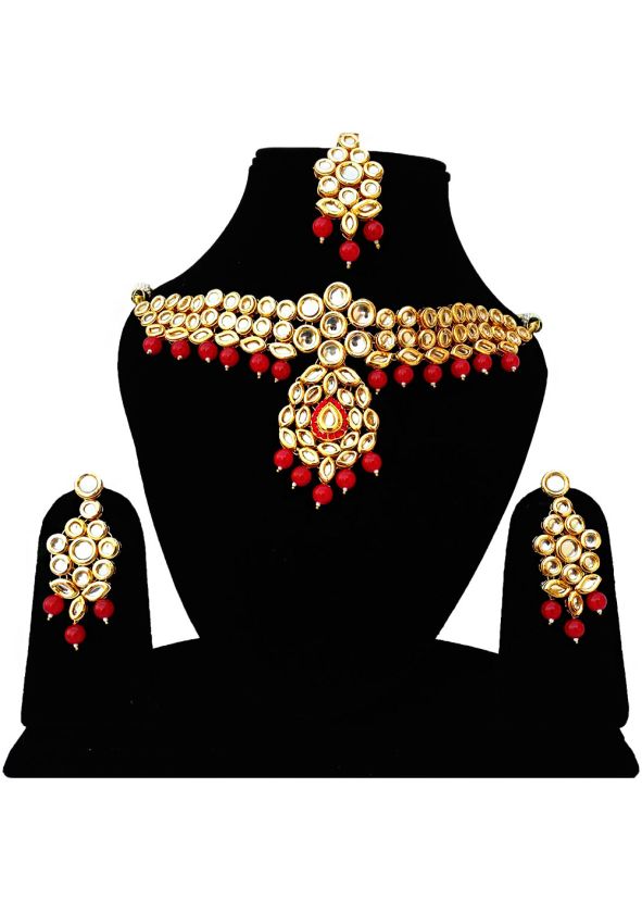 Golden Red Stone Studded Kundan Choker Set