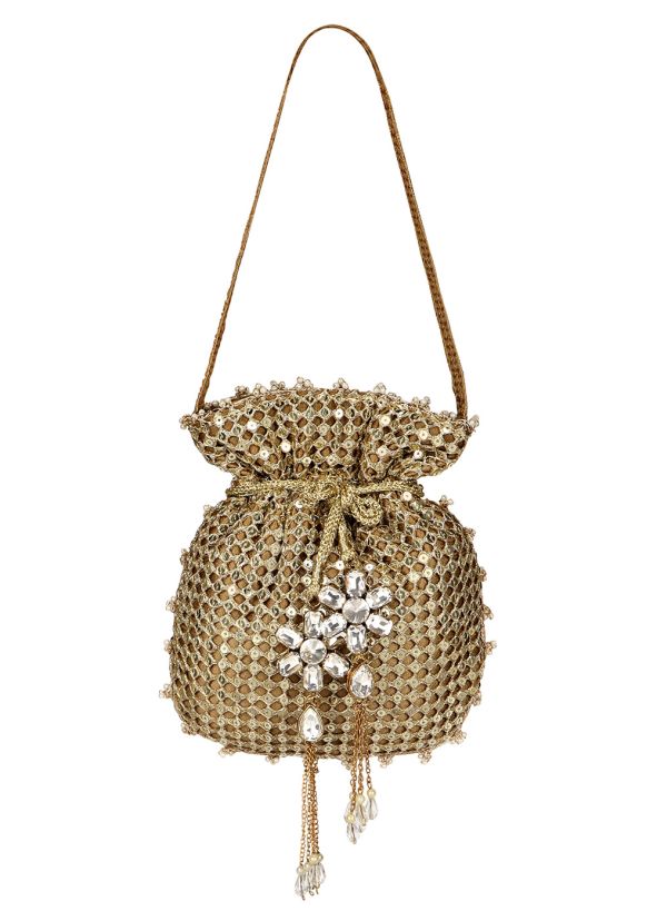 Golden Silk Sequins Embellished Potli Bag