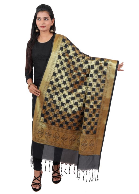 Black Woven Art Silk Dupatta