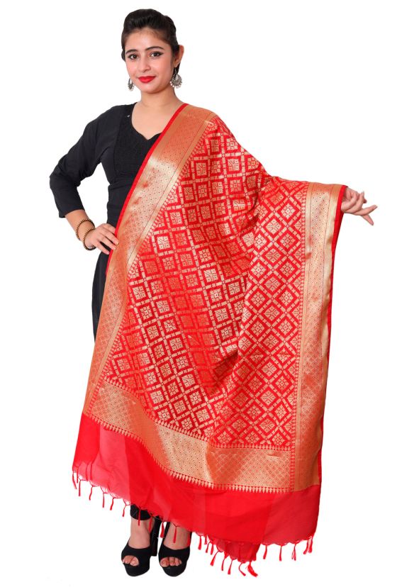 Red Woven Dupatta In Art Silk