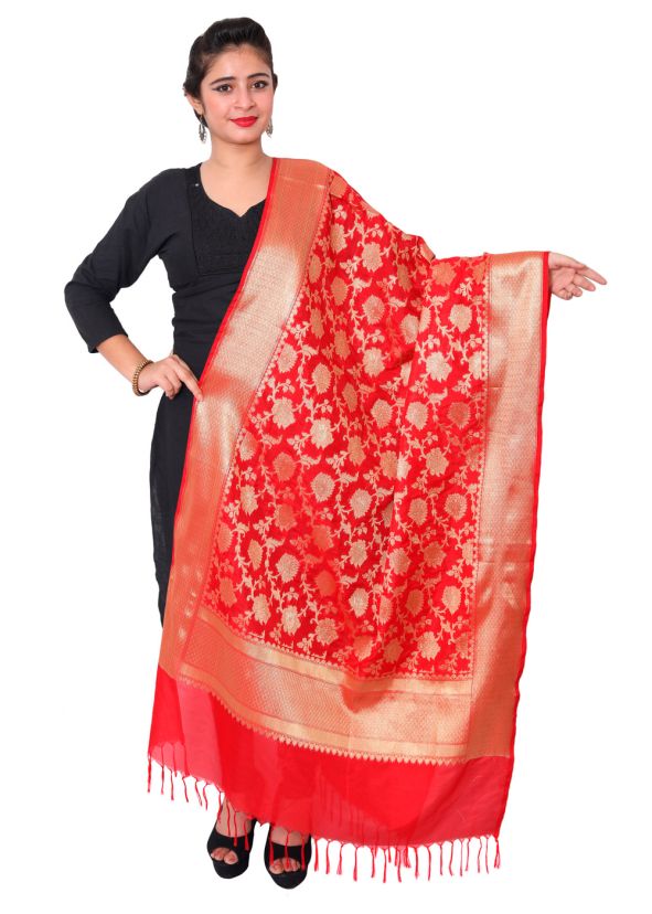 Art Silk  Woven Dupatta In Red