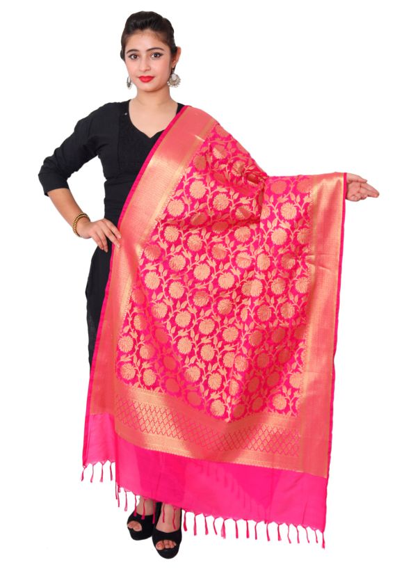 Art Silk Woven Dupatta In Pink