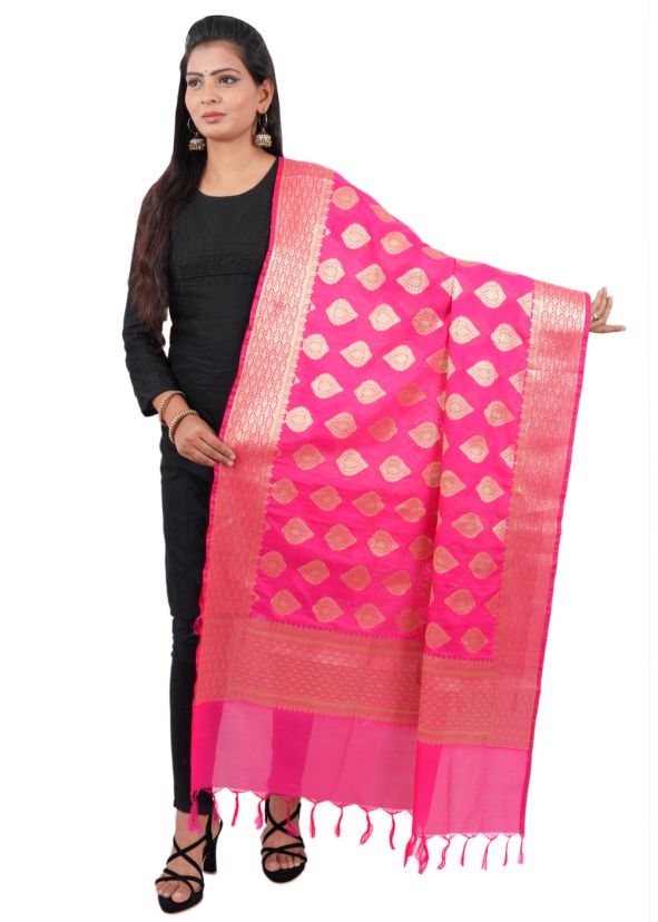 Art Silk Woven Dupatta In Pink