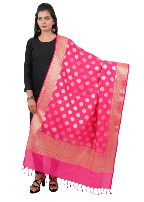 Woven Art Silk Dupatta in Pink