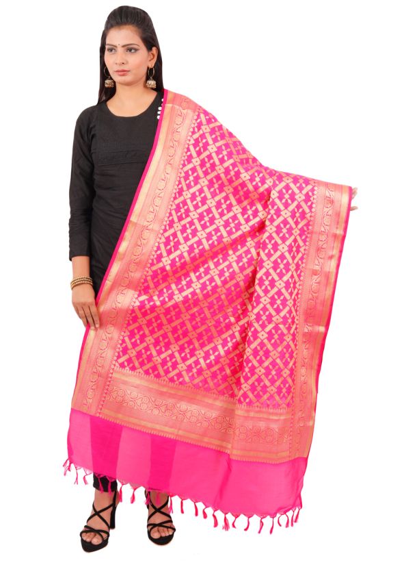 Woven Pink Art Silk Dupatta