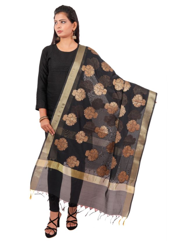 Black Woven Art Silk Dupatta