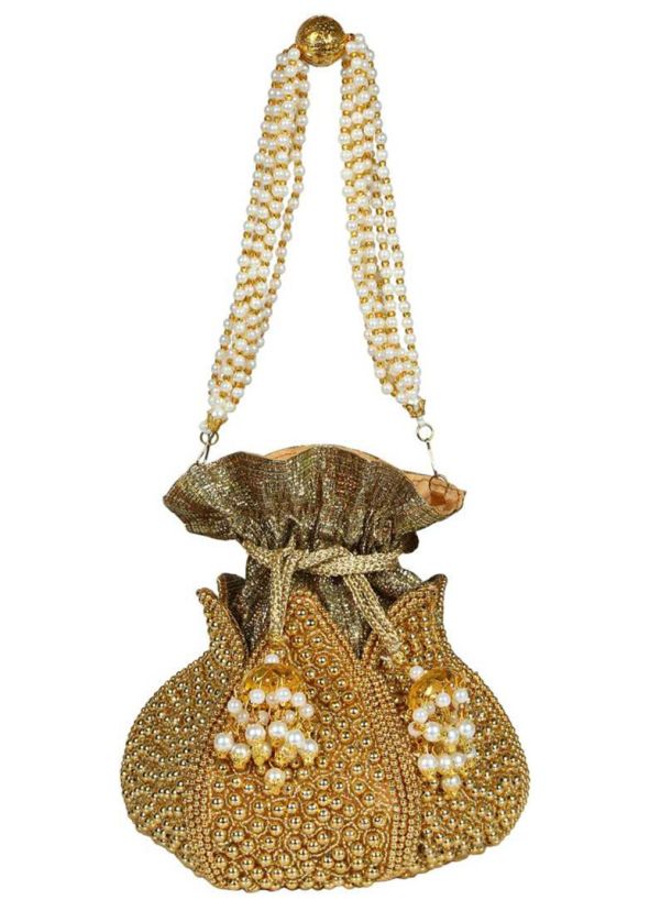 Golden Embellished Art Silk Potli Bag