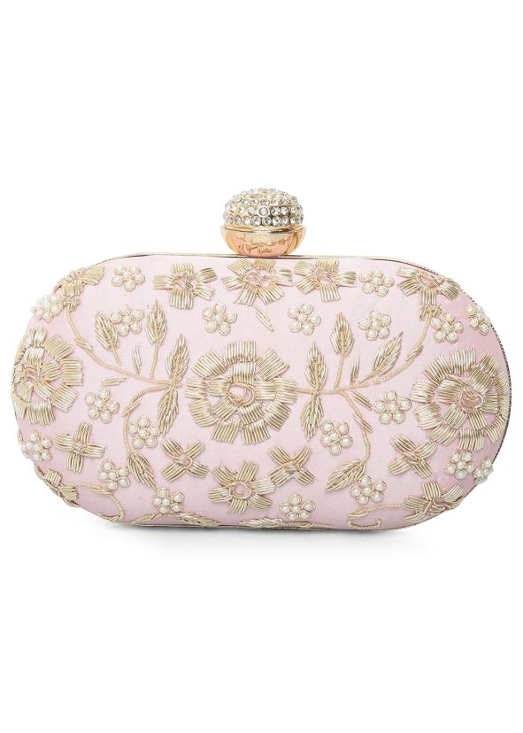 Pink Clutch Box In Zardosi Work