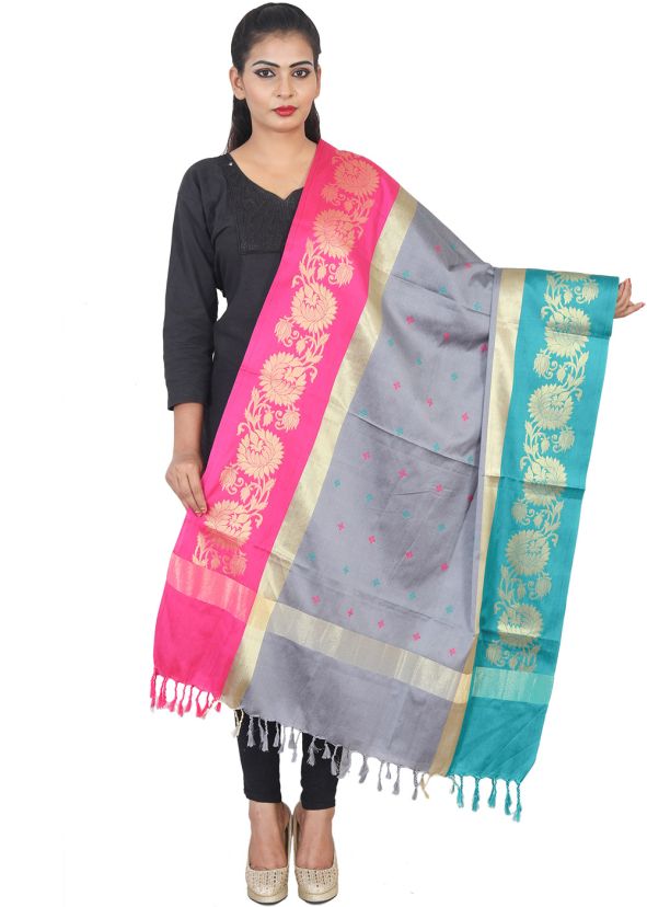 Grey Woven Chanderi Dupatta