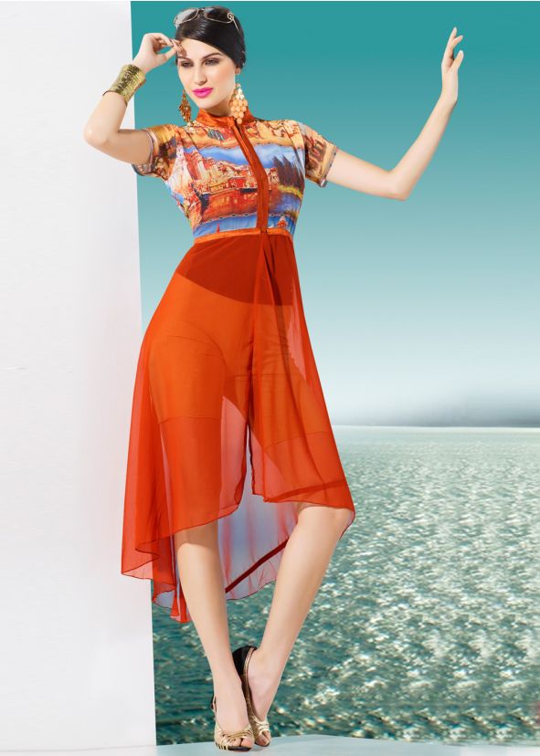 Buy Multicolor and Orange Georgette Readymade Designer Indian Tunics Online