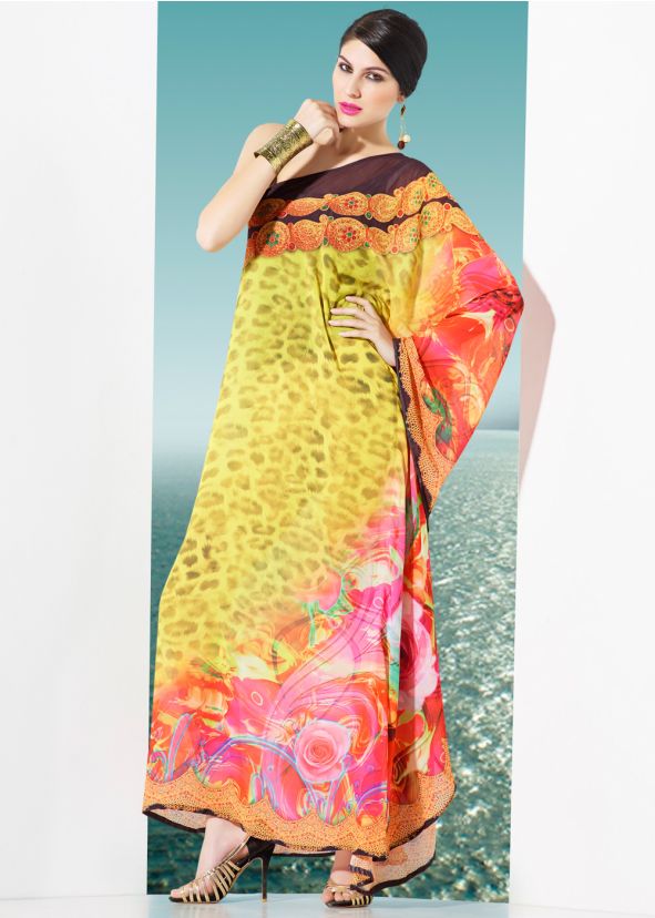 Yellow Georgette Readymade Kaftan