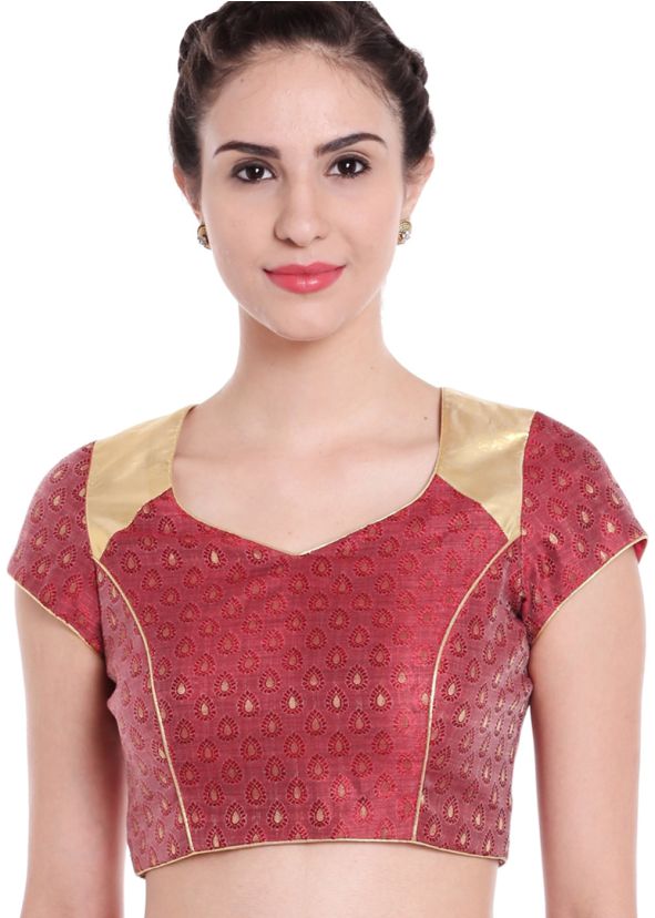 Maroon Readymade Woven Brocade Blouse