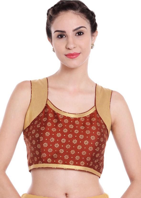 Maroon Readymade Printed Dupion Silk Blouse