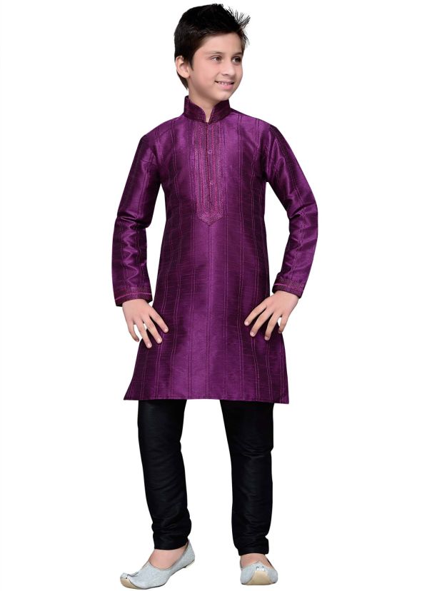 Readymade Purple Art Silk Kids Kurta Pajama