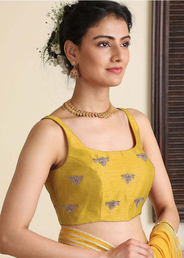 Yellow Embroidered Dupion Silk Blouse