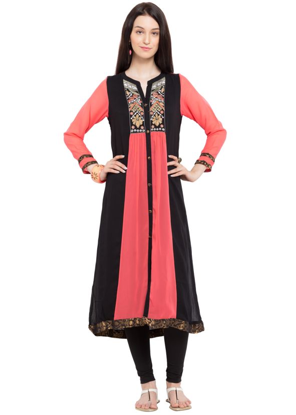 Indian Tunic Dresses: Buy Peach & Black Readymade Georgette Indian Tunics Online