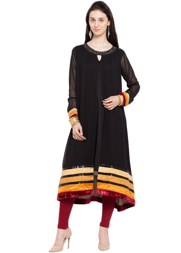 Black Readymade Georgette Designer Indian Tunics USA Online 