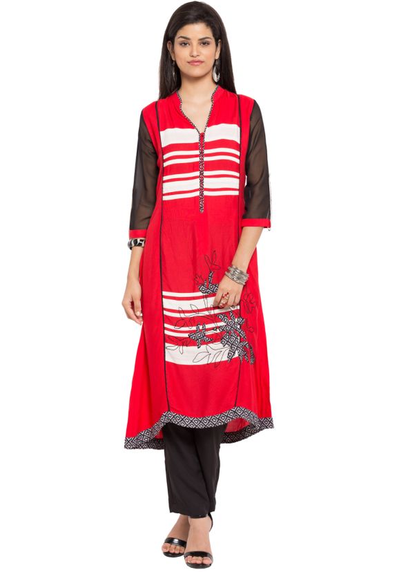 Readymade Red Asymmetrcial Cotton Tunic