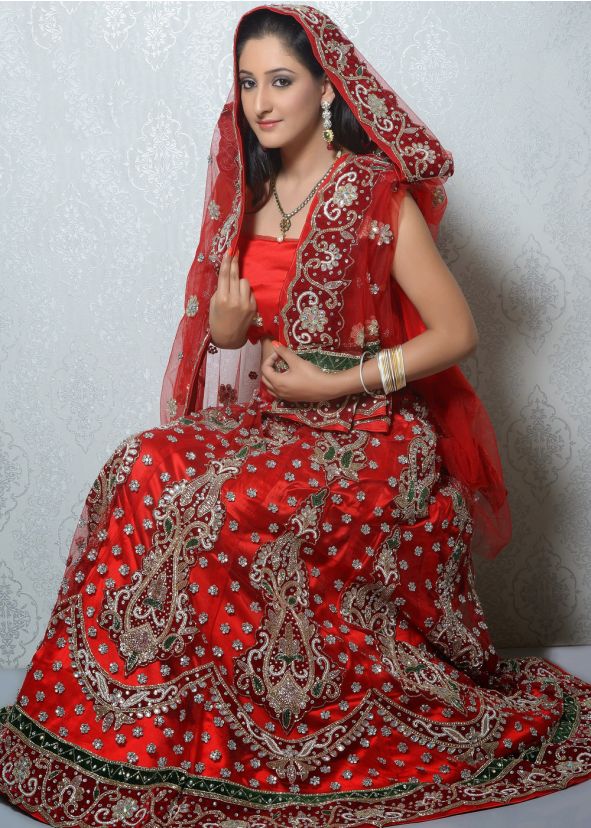 Red Net Lehenga Choli With Dupatta