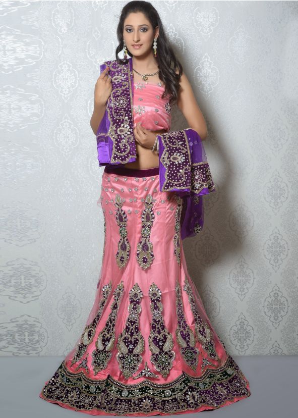 Pink Net Lehenga Choli With Dupatta