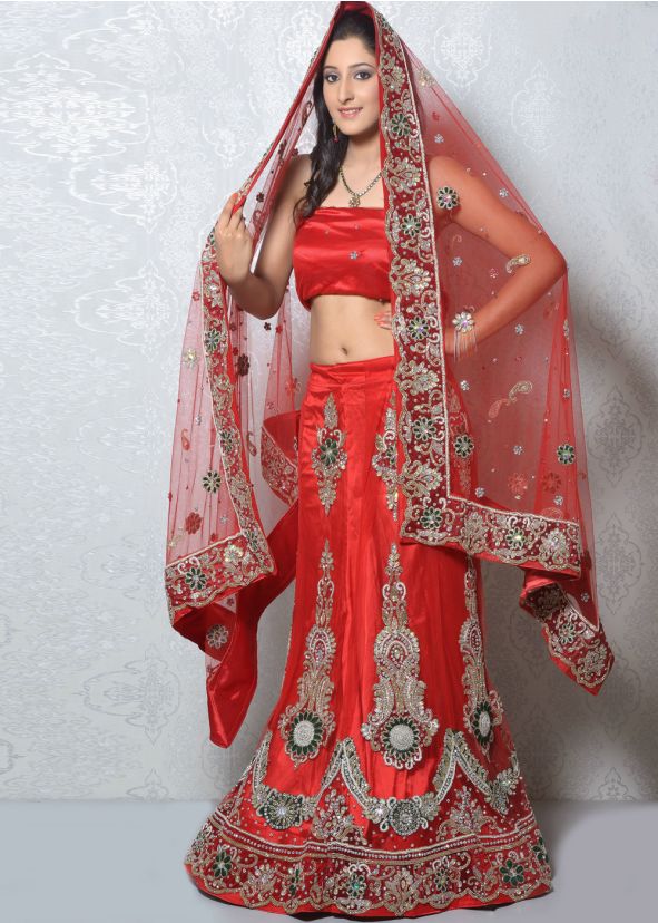 Red Net Lehenga Choli With Dupatta