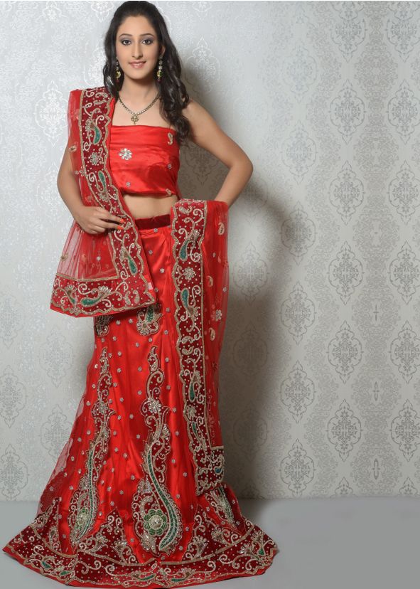 Red Net Lehenga Choli With Dupatta