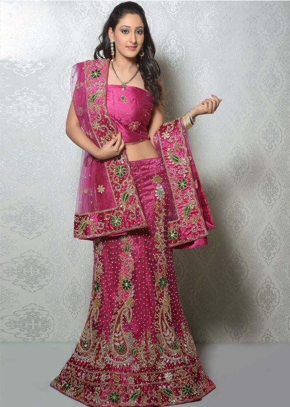 Pink Net Lehenga Choli With Dupatta