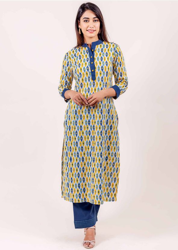 Multicolor Block Printed Readymade Kurta Pant Set