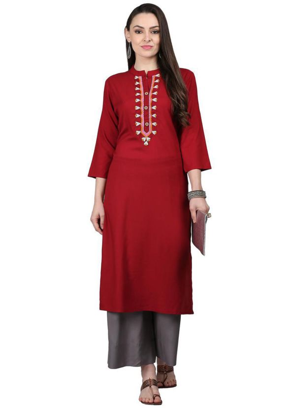 Maroon Straight Cut Long Kurta Palazzo Set